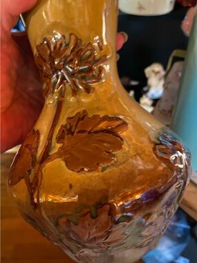 Vintage Embossed brown and gold Ceramic Vase